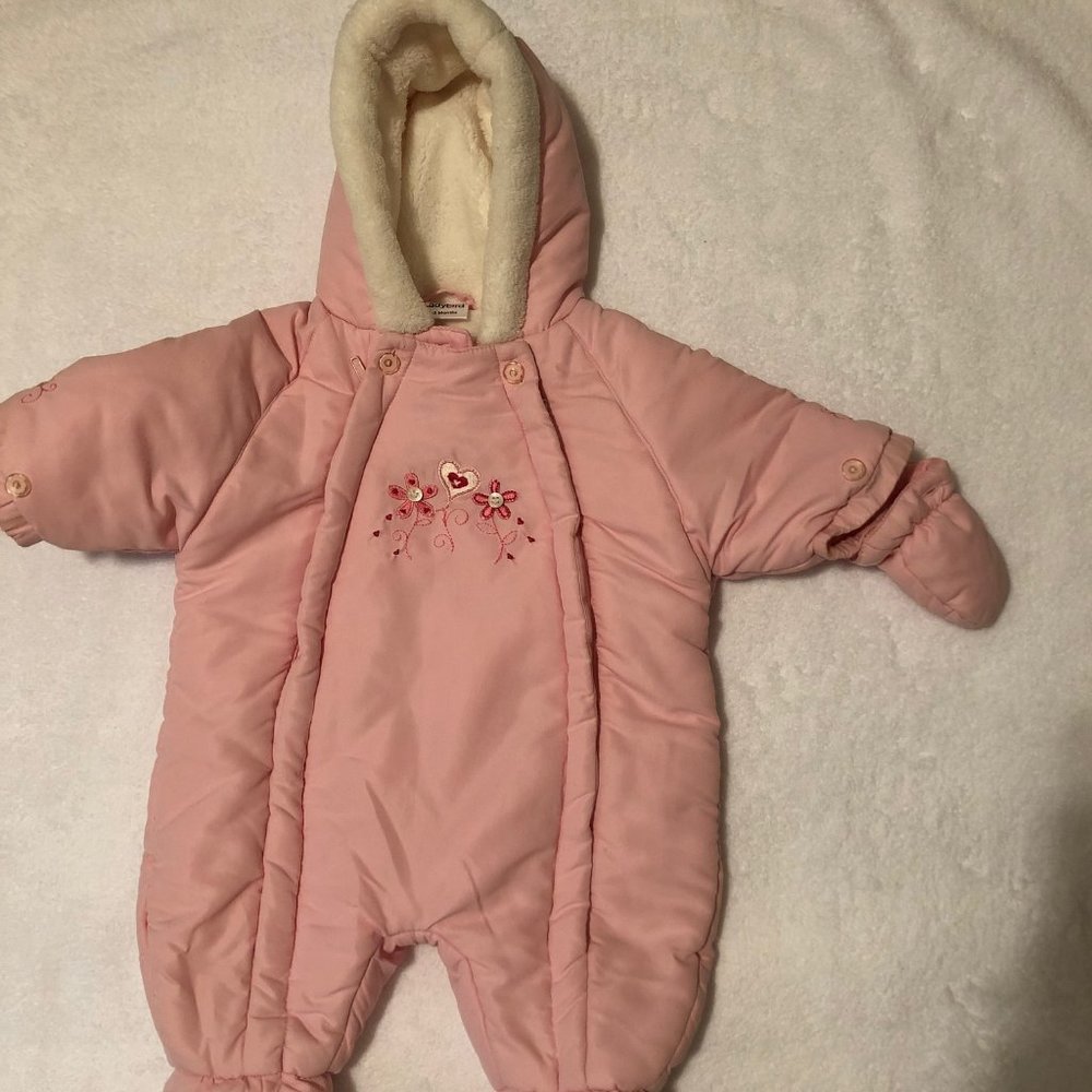Baby Girl Snowsuit  Pink Flowers Size 0 - 3 Months